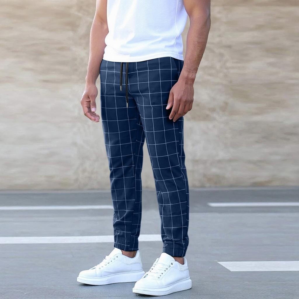 Pockets Pants For Men Drawstring Elastic Waist Long Trousers Color Leisure Basic Pants Classic Trousers