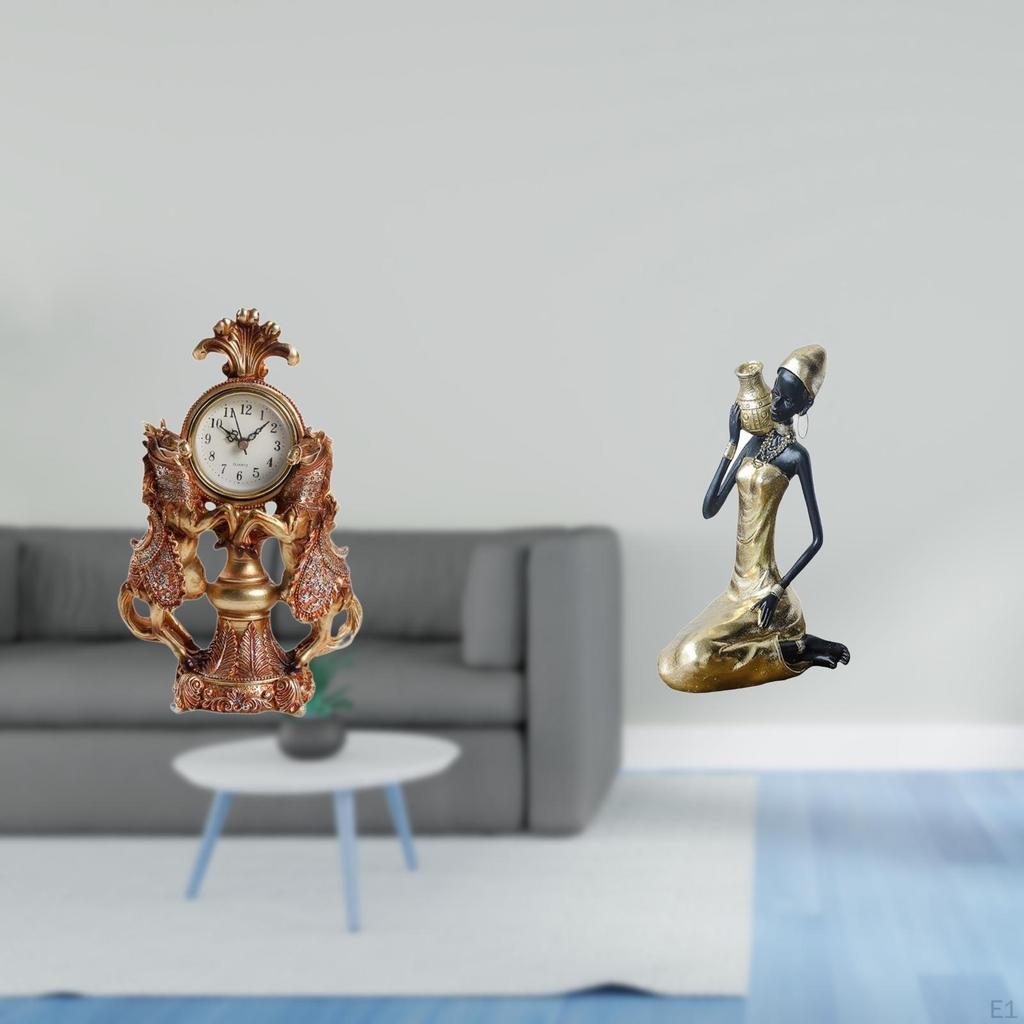 Horse Clock Desktop Figurine Decoration Crafts Collection Statue Animal Table African Tribal