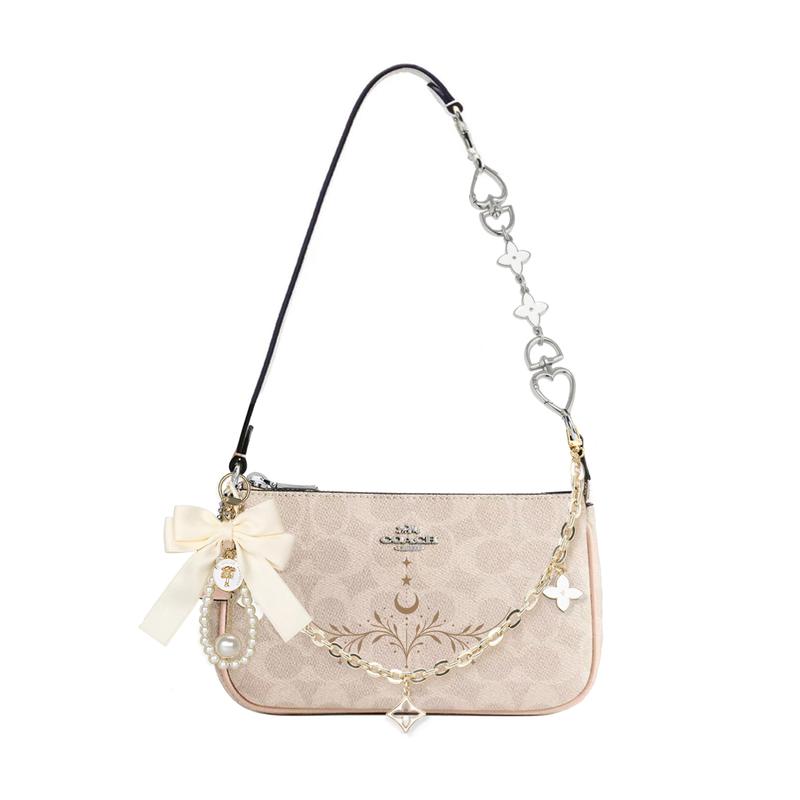 

COACH shoulder bag [Customized bag] Nolita 19 micro-label logo zipper closure, extension chain, printing Stars and Moon Ever Bright Basic Model коричневий