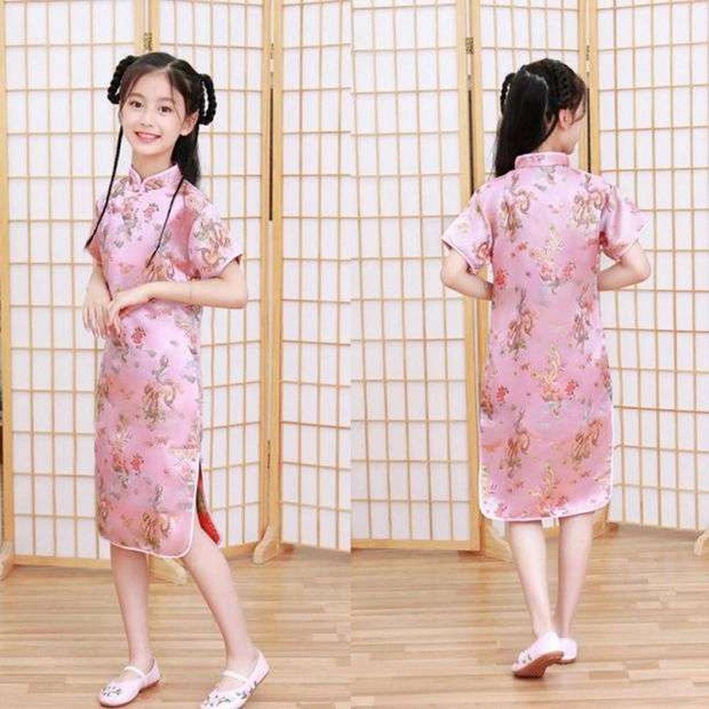 Silk Girl Gift Summer Chinese Style Dress Girls Skirt Girls Cheongsam Kids Traditional Dress Qipao