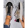 [Everyday Comfort] Women's Leopard Print Star Sneakers, Casual Lace-Up Low Top Shoes with Round Toe, Fabric Upper & Mesh Inner, PVC Sole
