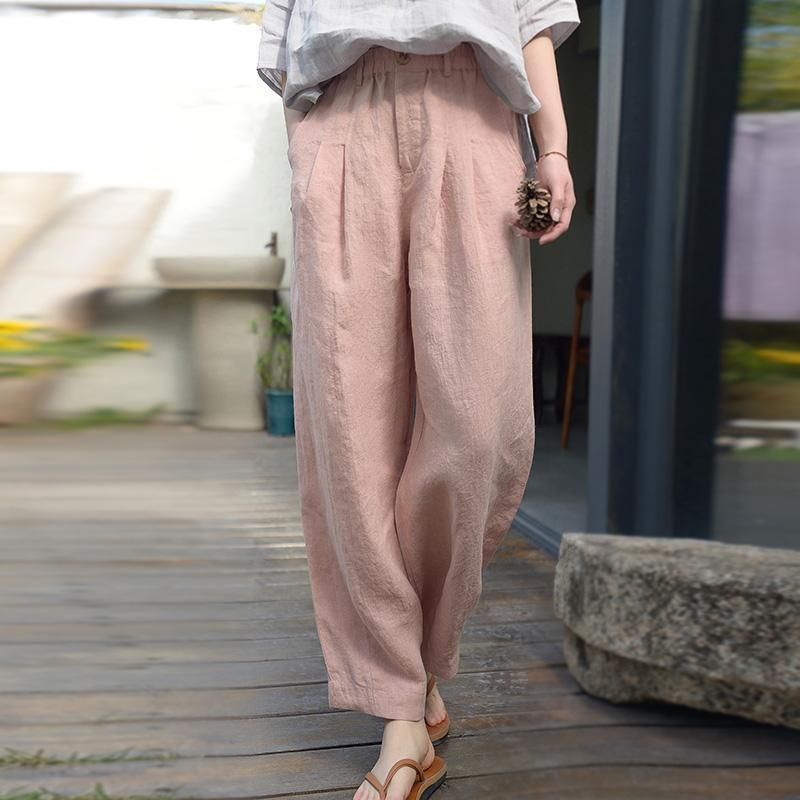 High-End Pink Sand Tencel Ramie Cotton Wide-Leg Women s High-Waist Drape Casual Pants - Early Spring Collection 3XL (Recommended 150-165 kg) розовый