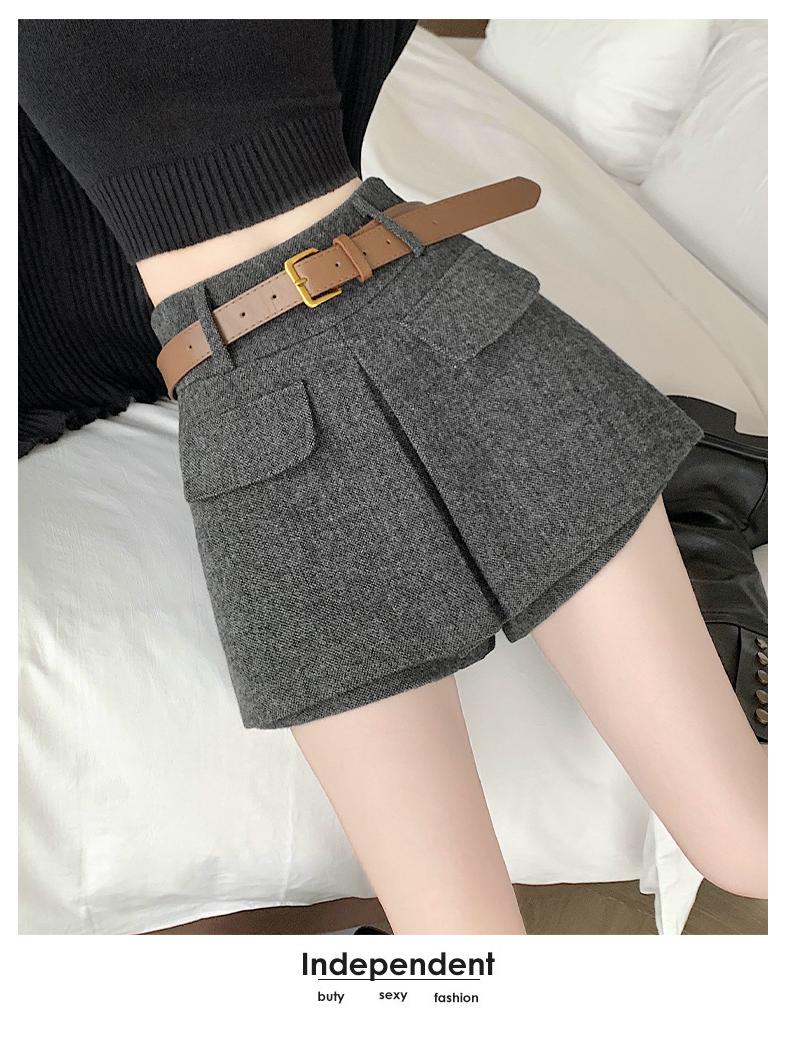 

2025 High-Waisted Woolen A-Line Skirt: Women s Winter Slim Fit with Belt, Hot Girl Style L