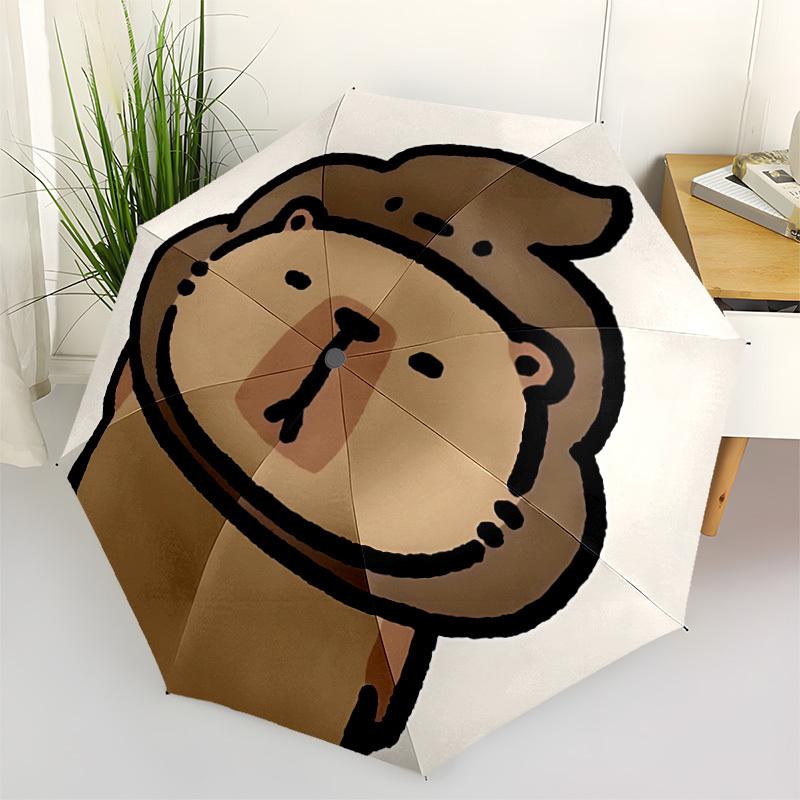 

1pc Cute Capybara Automatic Umbrella - Stylish, Durable, with 8-Rib Manual Open Design, Elegant Black Handleyy250920133