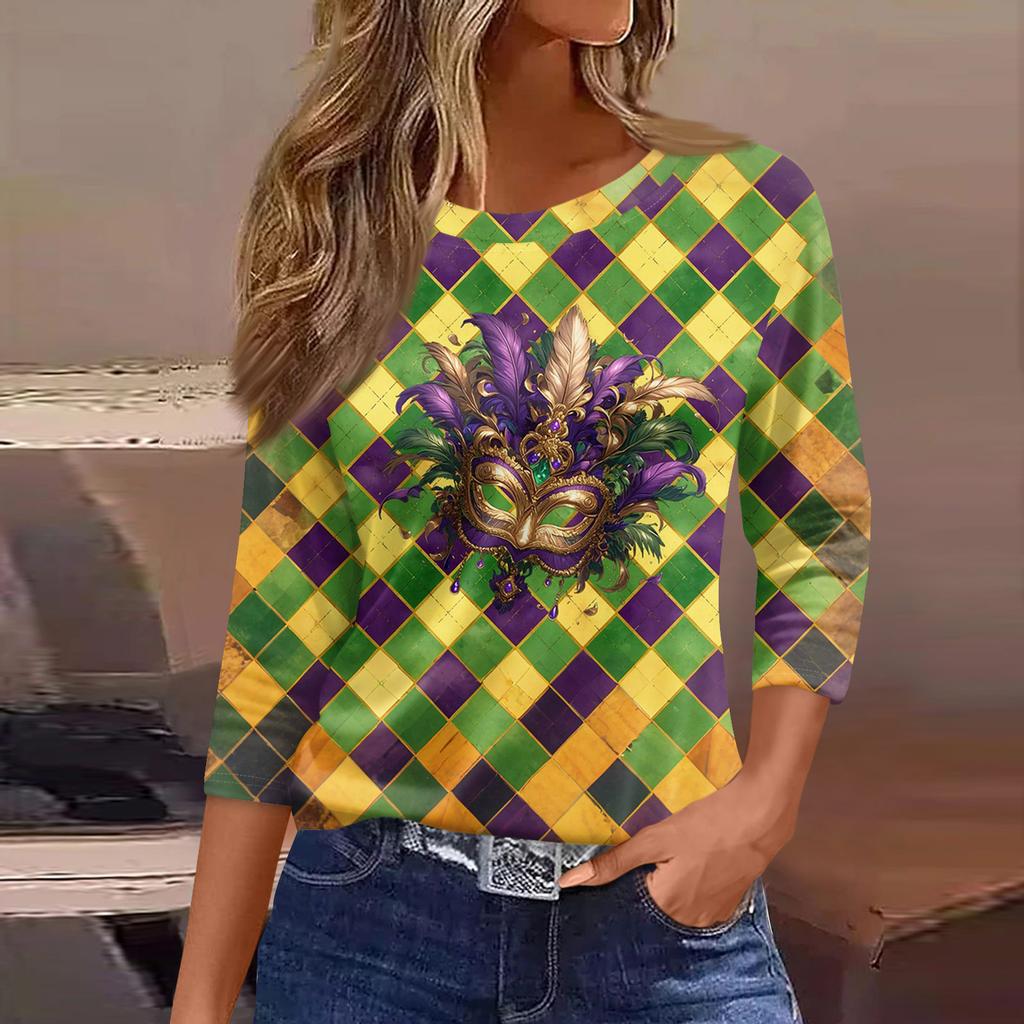 3/4 Length Sleeve Womens Tops Floral Print Vintage Fashion Casual Loose With Round Neck Plus Size Shirts