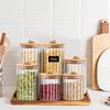 Glass Food Storage Jars Kitchen Containers with Airtight Bamboo Wooden Lids for Pasta, Cookies, Nuts, Coffee Beans, Cereal