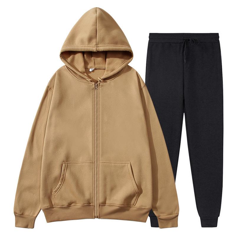 Men's Cross-border Autumn Winter Comfort Zip-Up Velvet Hoodie & Jacket Set