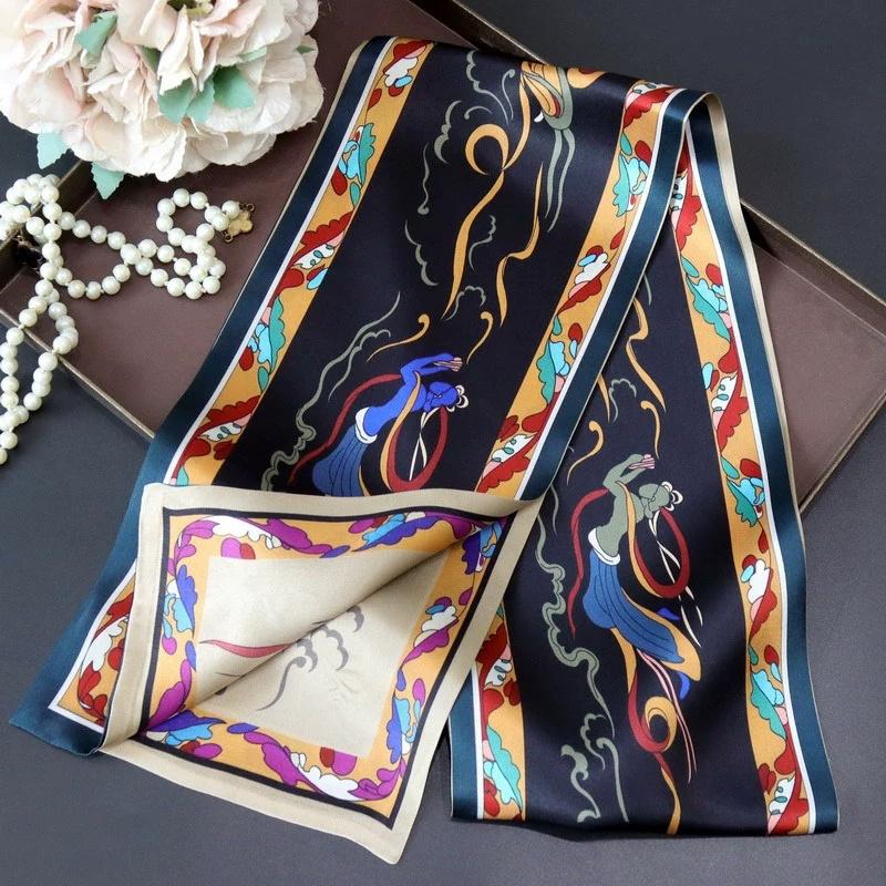 Chinese Style Colorful Double-Layer 100% Pure Silk Long Scarf for Women Ribbon Mulberry Silk Multi-Functional Long Scarf