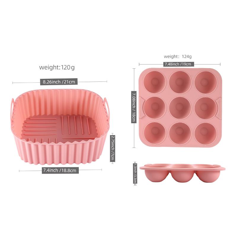 2Pcs Non-Stick Baking Trays With Cupcake Molds For Healthy Cooking Kitchen Tools Square Silicone Air Fryer Liners & Muffin Pan