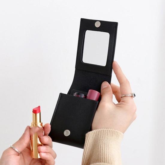 Lipstick Bag with Mirror Mini Lip Balm Organizer Portable Lipstick Case Fits 3 Lipsticks for Handbag Women And Girls Travel Touch-Ups