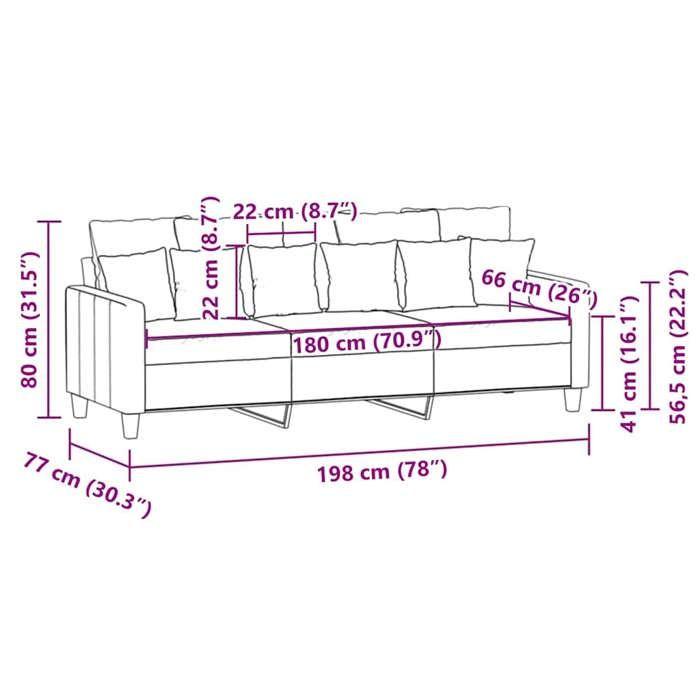 VidaXL Canapé à 3 Places, Siège avec Accoudoirs et Dossier Rembourrés, Meuble de Salon Salle de Séjour Intérieur, Moderne, 359279