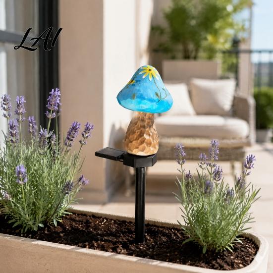 Weather Resistant Landscape Lights Solar Mushroom Garden Stake Light Resin Fairy Lamp with Waterproof Pathway Lighting Warm Glow Outdoor Yard Decor