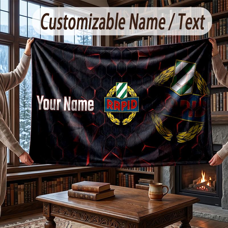 Custom Name Flannel Throw Blanket Rapid Wien FC Pattern Warm Home Decoration