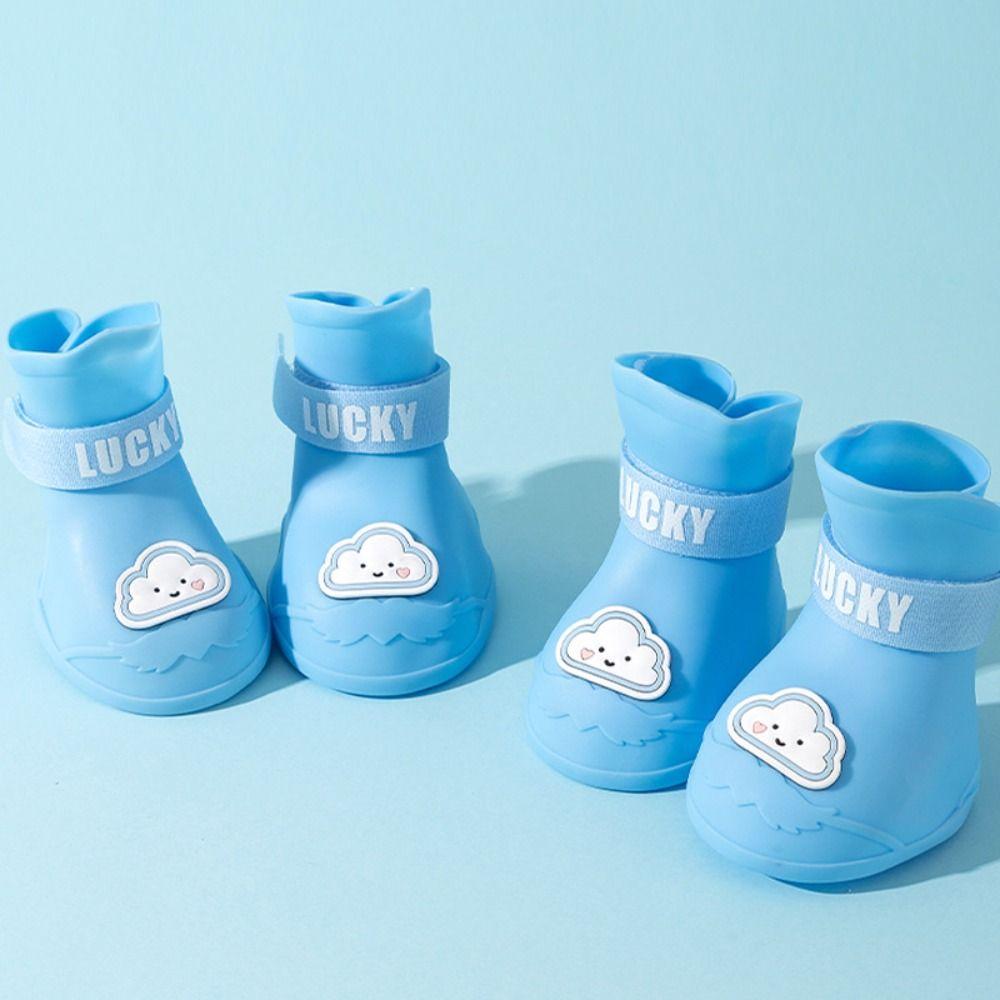 4Pcs Pet WaterProof Rainshoe Anti-slip Silicone Boot Cats Foot Cover Outdoor Footwear Socks Dog Ankle Boots Pet Accessories