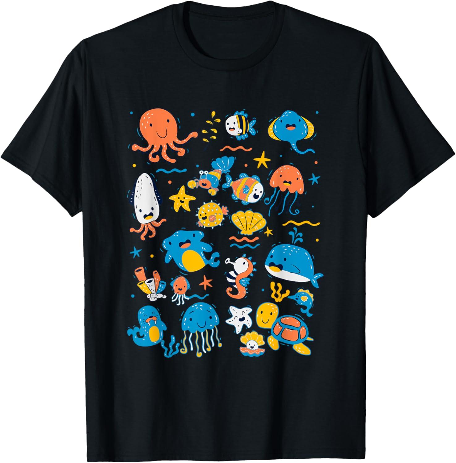 Cute Sea Animals Kids Children Ocean Creatures Clownfish TShirt S