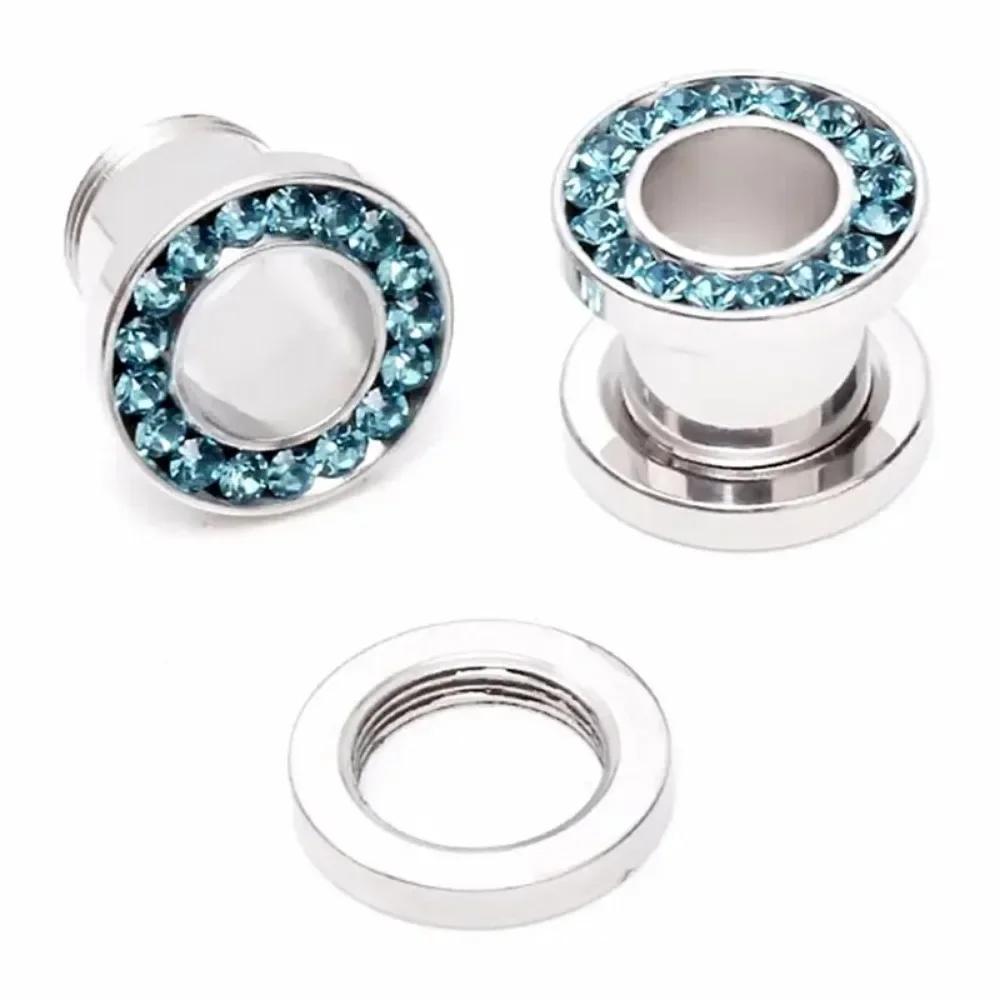 1 Paar Mehrfarbiger Kristall Ohrstecker Stahl Schraubverschluss Dehner 8g ( 3mm ) - 1 " ( 25 mm ) Dehnstab Tunnel