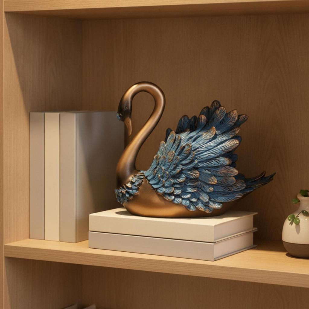 Resin Swan Figurine Decorative Tabletop Ornament Beautiful for Bookshelf