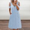 Women's Casual Fashion Solid Color Hollow Short Sleeve Zipper V-Neck Dress