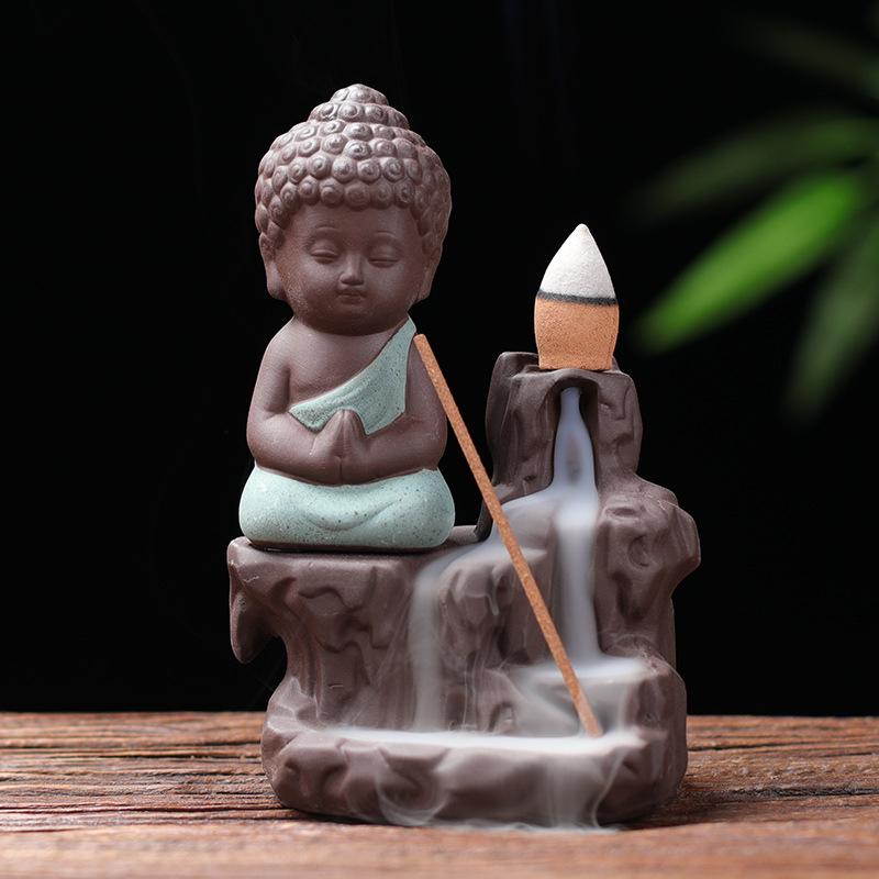 Purple Clay Monk Backflow Incense Burner: High Mountain Waterfall Design for Home or Office Decor