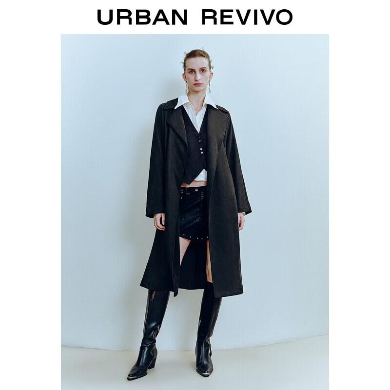 UR2026 Women's Elegant Retro Velvet Belted Long Coat