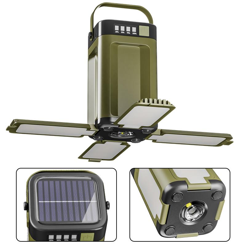 Outdoor Solar Light Type-C Rechargeable Flashlight Portable Foldable Camping Light Power Bank LED Tent Lights for Camping Hiking