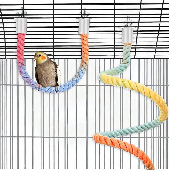 4 Packs Gradient Bendable Bird Rope Perches, Parrot Bird Perch Rope Stand for Cage Climbing Rope Toys Cotton Swing Climbing Rope Standing Bungee Toy