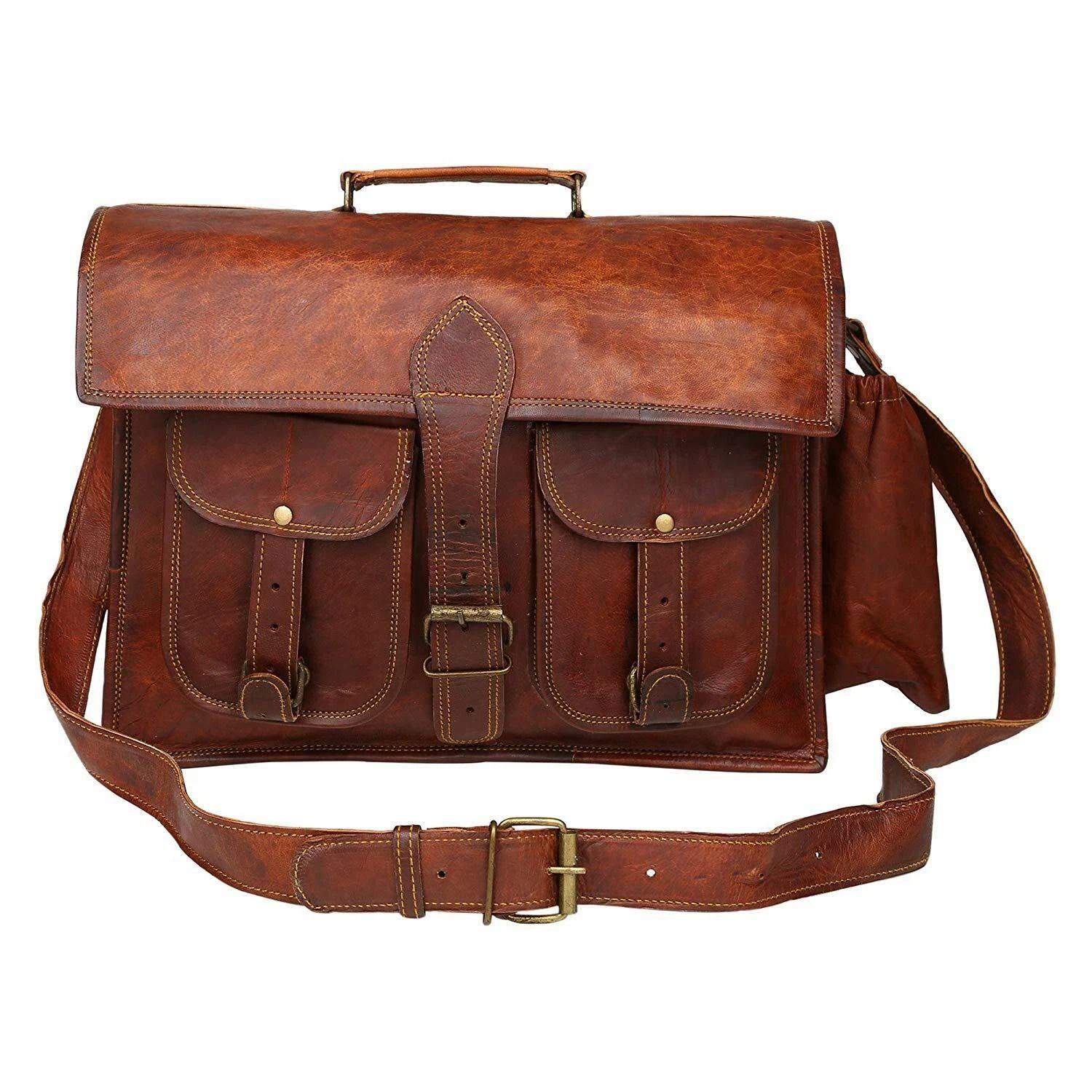 

Мужской винтажный портфель-мессенджер из натуральной кожи темно-коричневого цвета для ноутбука 18 x 14 x 6 in