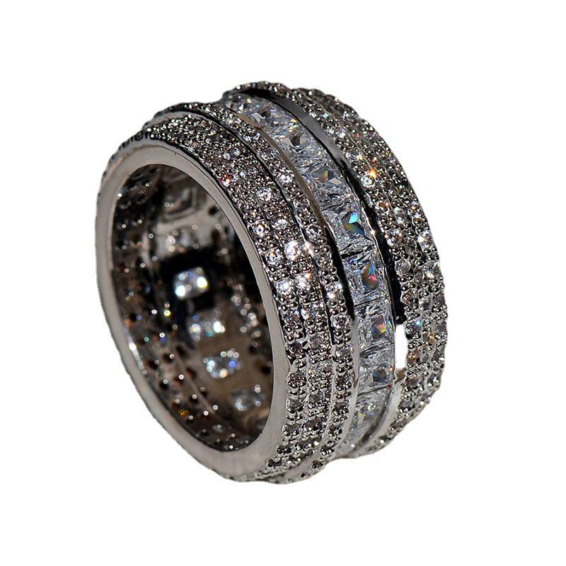 Daixi Women's Square Zircon Sparkling Ring - European & American Style