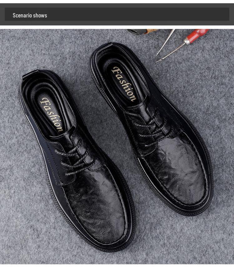 Men's Casual Leather Work Shoes - Low-Top, Height-Increasing, Handmade Cowhide, British Style