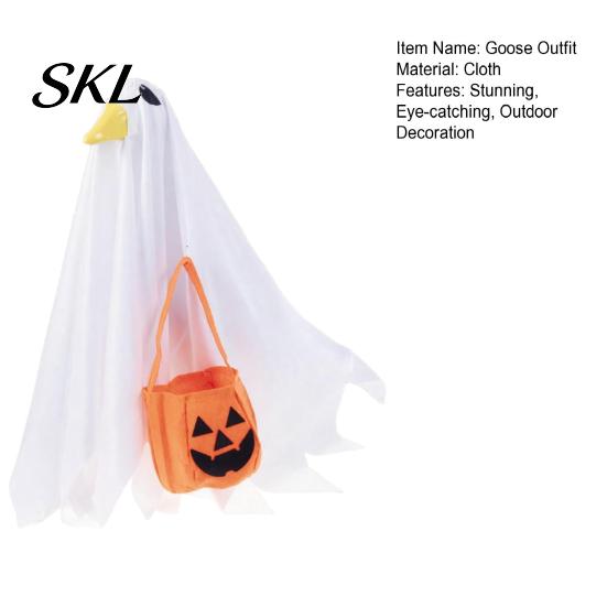 Unique Halloween Decor Goose Outfit, Ghost Porch Clothes with Pumpkin Bag for 23" Spooky Party Decoration Statue, Accessory Outdoor Patio Lawn