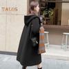 Women Winter Overcoat Hooded Pockets Pure Color Open Stitch Cardigan Mid Length Coat Thermal Long Sleeves Commuting Dating Winter Coat