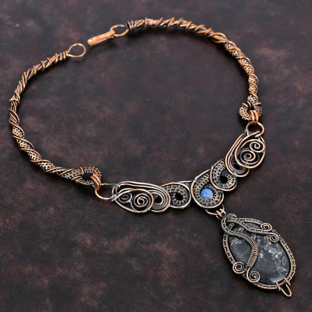 Chrysanthemum Necklace Copper Wire Wrapped Necklace Moonstone Gemstone Necklace Chrysanthemum Copper Jewelry Handmade Necklace Gift For Mom