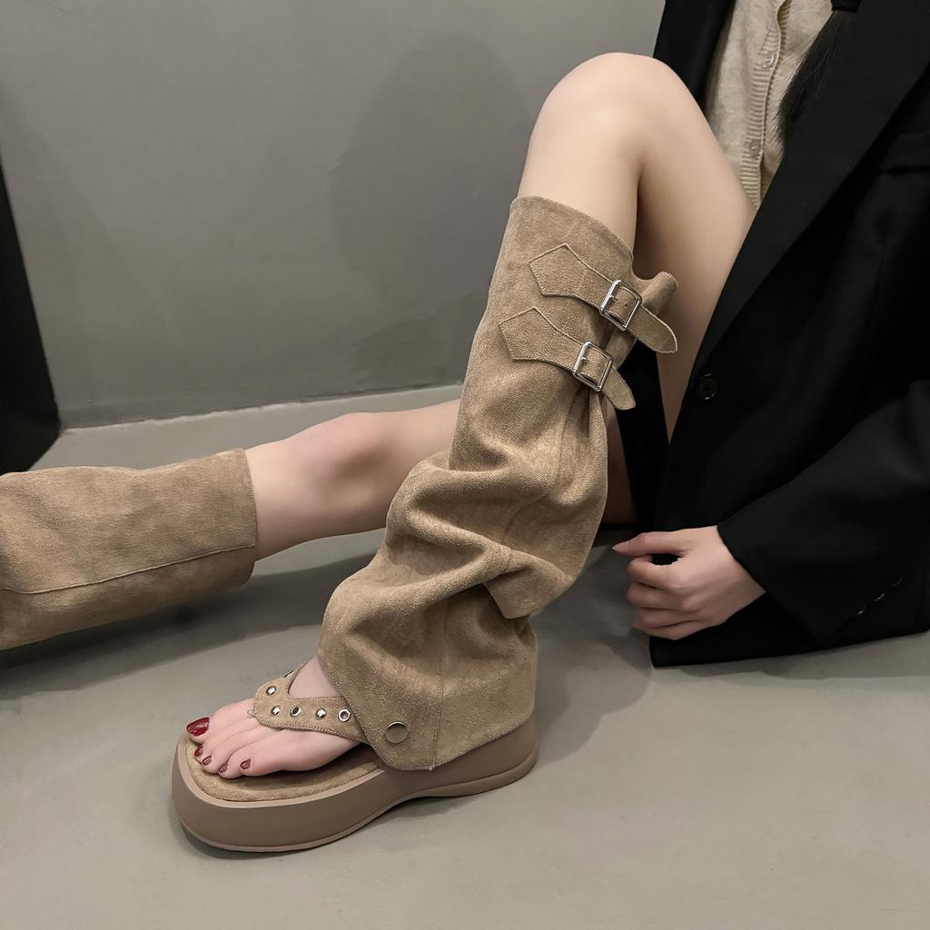 Fashion Comemore Women's Sandal Boots Summer New Fashion Two Wear Clip Toes Boots Female Thick Bottom Flip-flops Hollow Sandals Botas