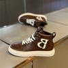 Spring and Autumn High-top Lace-up Soft Sole Leather Surface Comfortable Board Shoes Lightweight Height-increasing Casual Shoes