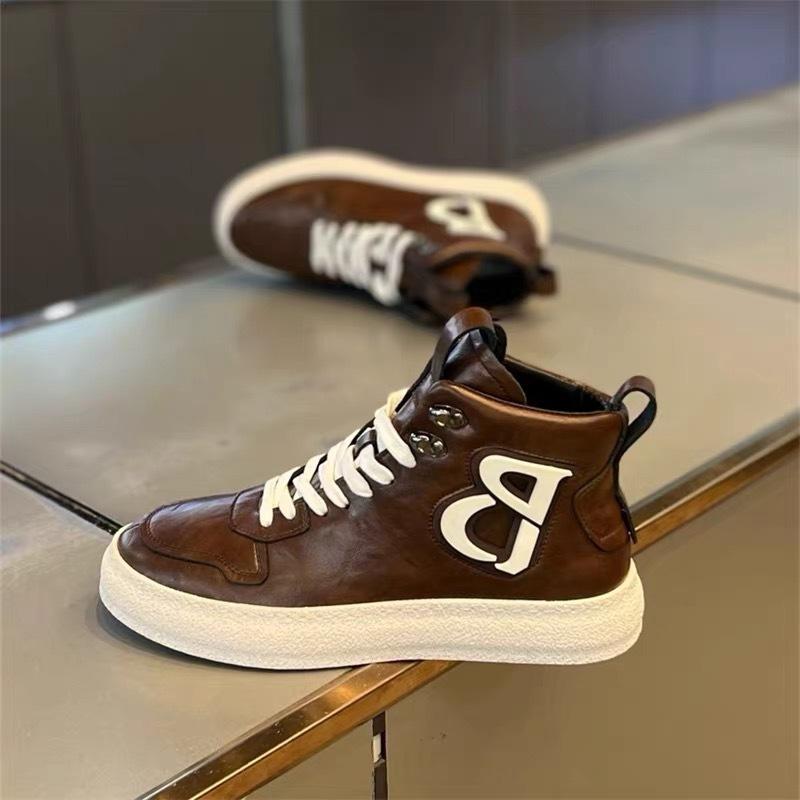 Spring and autumn high-top lace-up soft sole leather surface comfortable board shoes lightweight height-increasing casual shoes