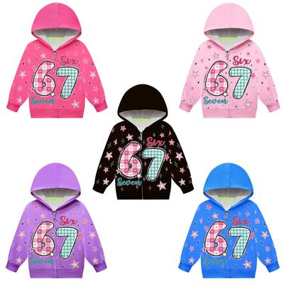 Kids Girls Steal a Brainrot 67 Printed Hooded Zipper Long Sleeves Jacket Outerwear
