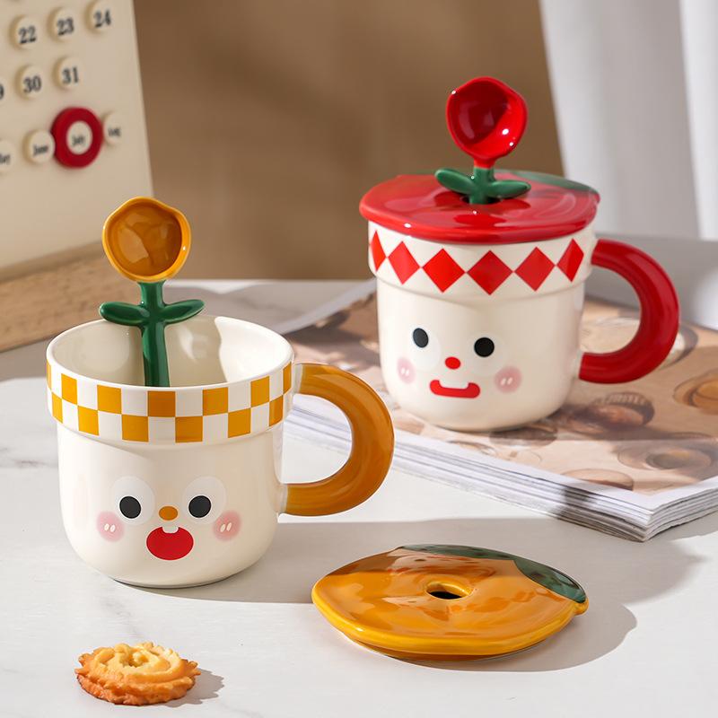 Ceramic Cup With Lid Spoon High Value Household Cute Couple Water Cup Gift Box High Sense Souvenir Creative