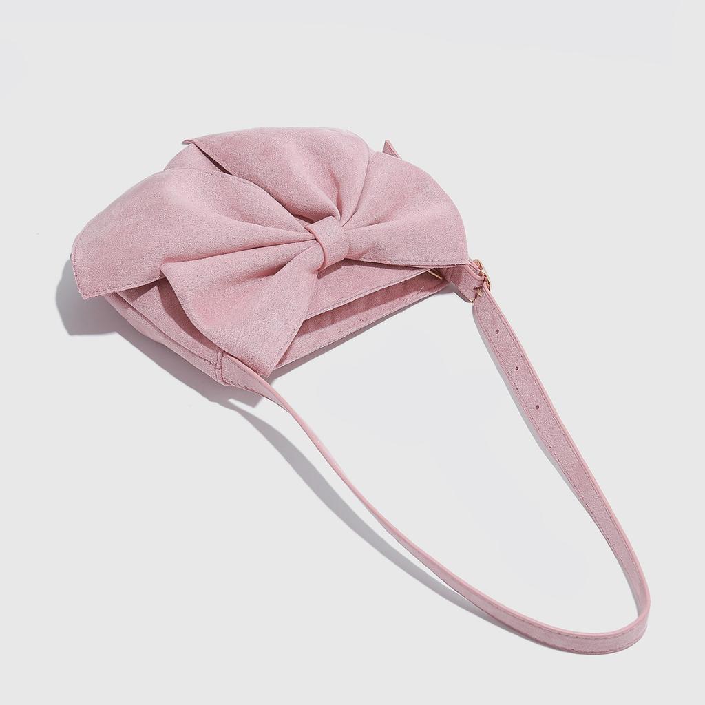 Big Bow Pink Shoulder Bag Sweet Style Girl Underarm Bag 2025 New Autumn Winter Matte Feel Handbag