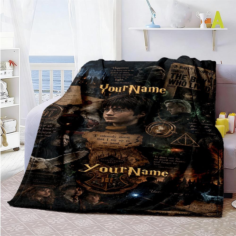Gothic Illustrations Personalized Text Blanket Multi-purpose Customizable Blanket Durable Comfort Great for Office Picnics Living Room Bedding
