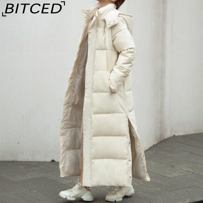 

BITCED Winter Cotton Coat for Women - Extended Length, Knee-Length, Slim Fit, Bestie Style, Warm and Thickened Mid-Length Quilted Jacket M белый