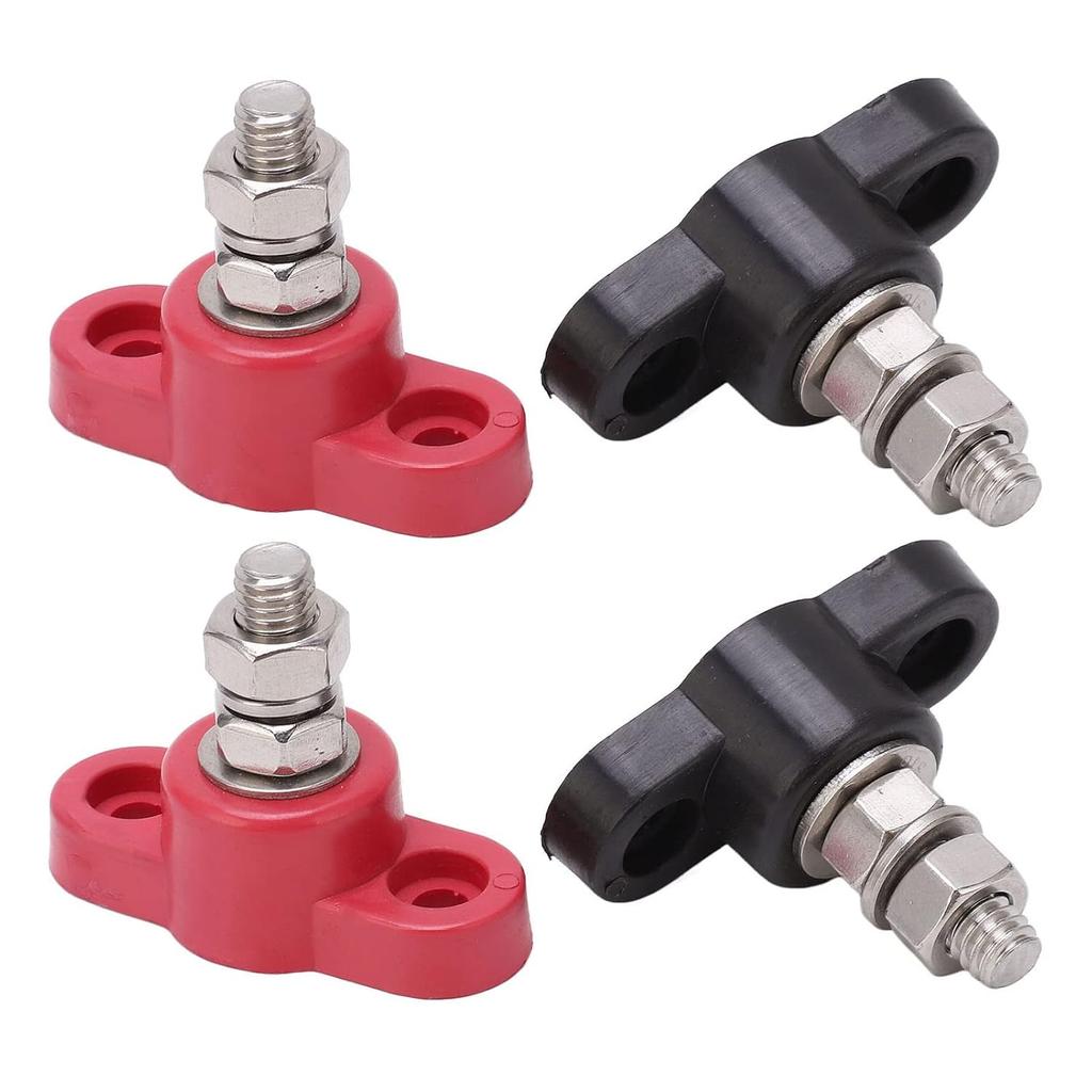 4 Pcs Battery Power Distribution Terminal Blocks Red Black Single Stud Ground Insulated Junction Post 12V 24V for Car
