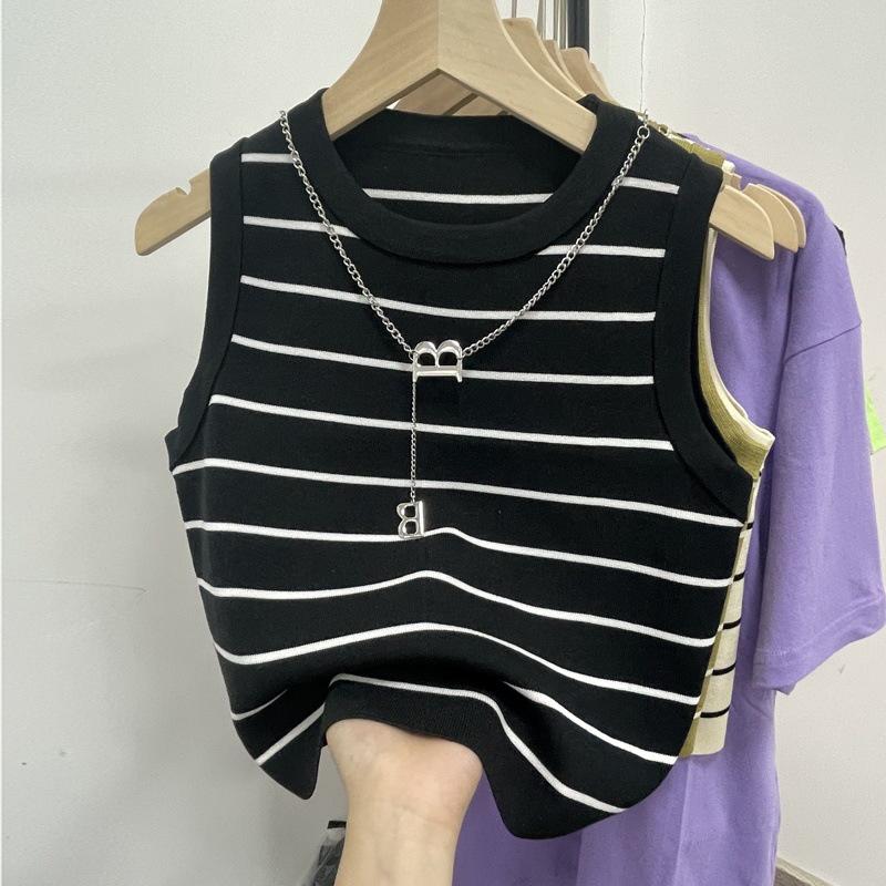 Women's Striped Knit Camisole Tank Top, Sleeveless Summer Shrug, Slimming Short Base Layer, Outerwear