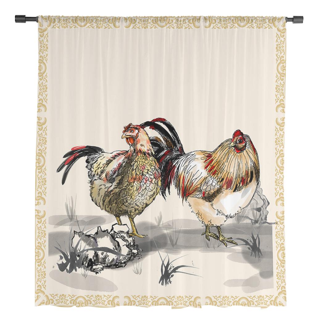 Pictură Perdele pentru fereastră cu animale de pui din șifon transparent Perdele din tul pentru sufragerie acasă Decorare fundal