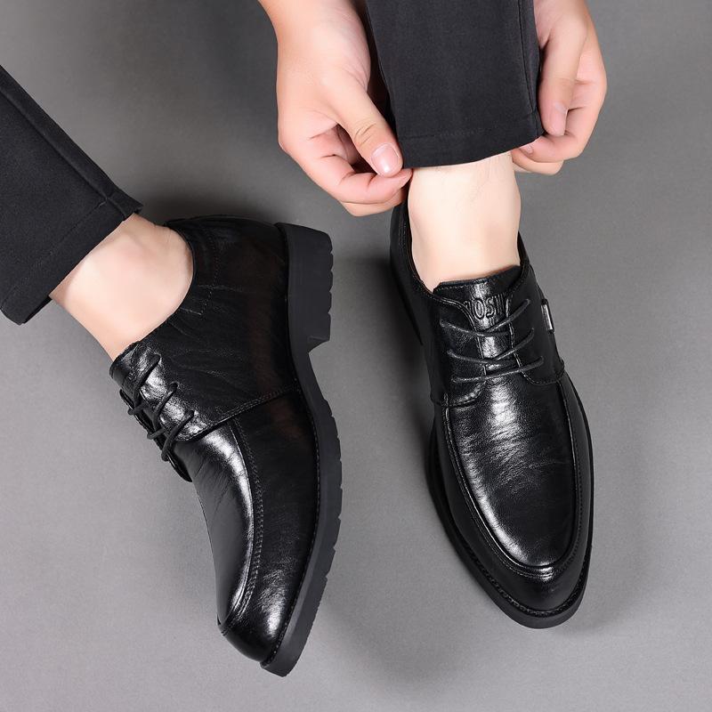 New Men's Shoes Leather Cowhide Breathable British Business Formal Office Shoes Men's Trendy All-match Leather Shoes Men