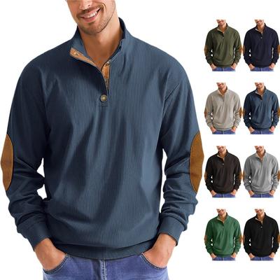 Herren Outdoor Casual Stehkragen Langarm Cord Strickpullover Sweatshirt für Frühling und Herbst