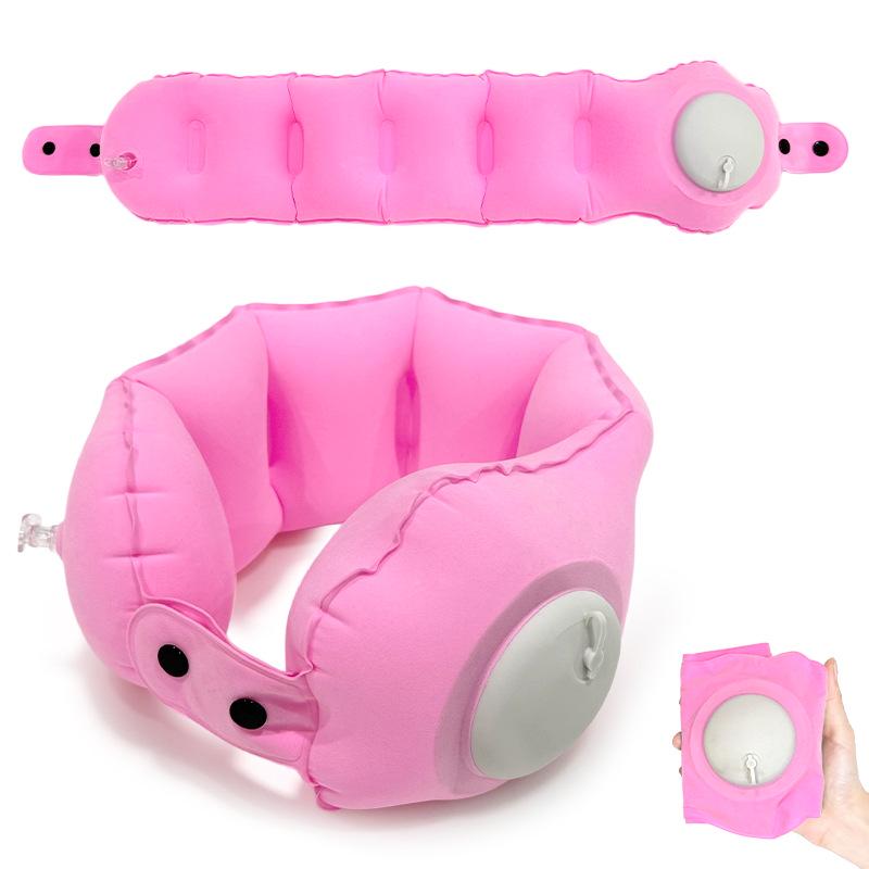 Portable Inflatable U-Shaped Neck Pillow for Travel, Office, Car & Airplane Nap Support