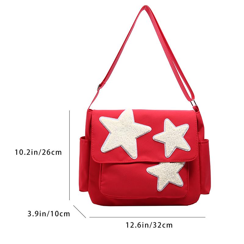 Schultertasche mit kontrastfarbigem Sternmuster, modisch lässig, bequeme Träger, großes Fassungsvermögen