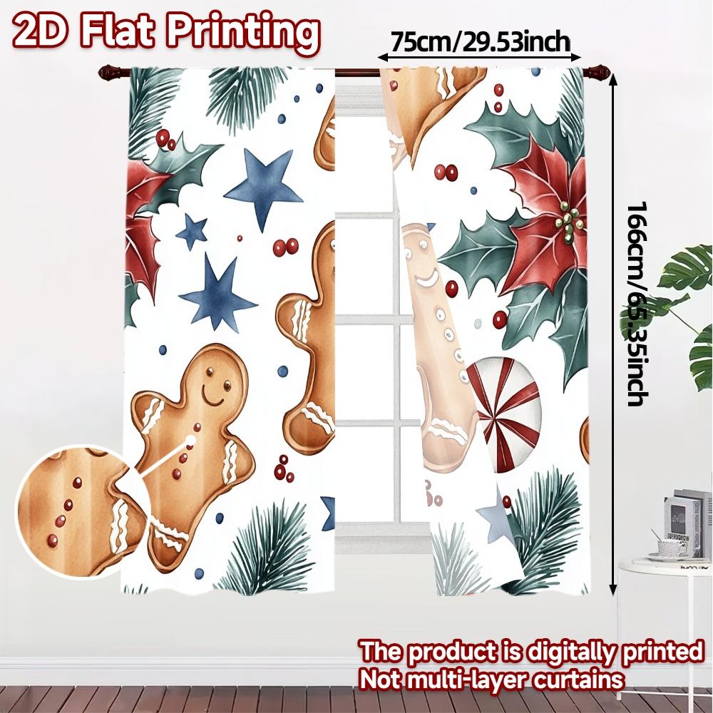 2 Stück, Vorhänge Weihnachtsplätzchen Sterne Stechpalme (3) Beliebte modische Vorhänge Maschinenwaschbare Stoffvorhänge Dekorationen