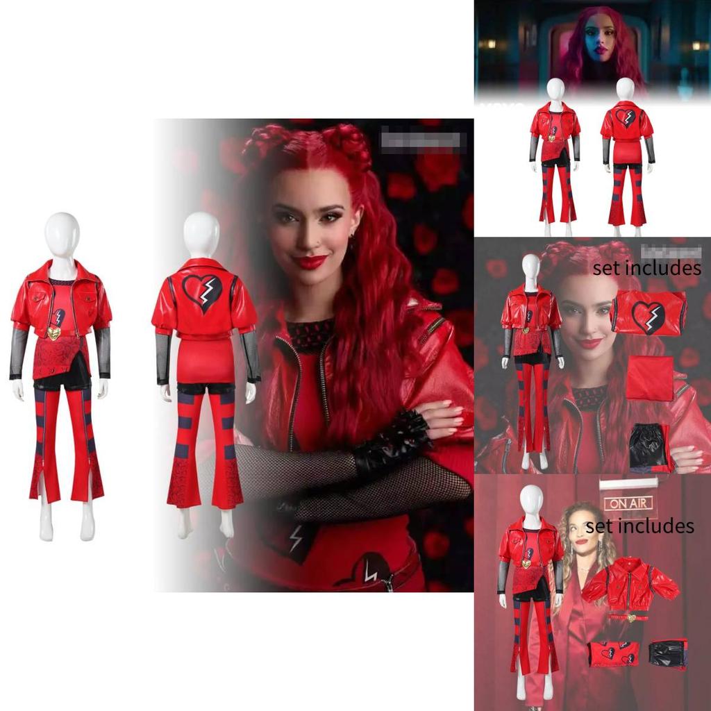 Enchanting Descendants Four Red Queen Cosplay Costume Set For Kids In Vibrant Colors