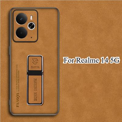 Sheepskin Leather Case for Realme 14 5G Case for Realme 14 Pro Plus 14X Luxury Matte Silicone Bumper KickStand Holder Back Cover